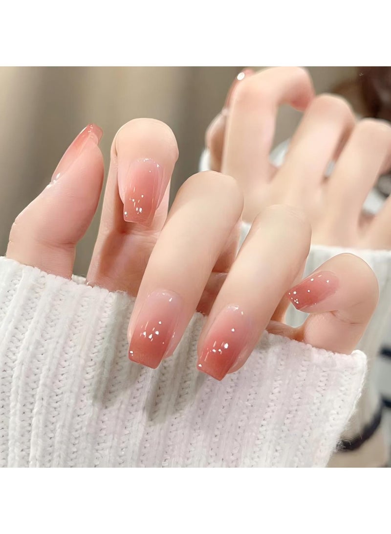 24-Piece Honey Pink Ombre French Fake Nails, Wearable False Nails, Short Style, Versatile, Removable, No Damage to Nails, Finished Nails Suitable for Girls - Image 3