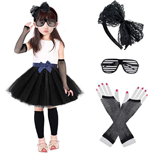 Miayon Kids 6 in 1 Costume Accessories 1970s 1980s Fancy Outfits and Dress for Cosplay Party Theme Party for Girl - Image 5