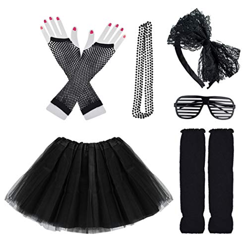 Miayon Kids 6 in 1 Costume Accessories 1970s 1980s Fancy Outfits and Dress for Cosplay Party Theme Party for Girl - Image 1
