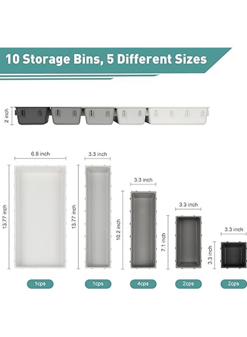general Drawer Organizers Trays, 10 Pcs Drawer Dividers Organizer Tray Set, Non-Slip Plastic Storage Bins for Desk Kitchen Utensils Cutlery Bathroom Silverware Gadgets Office Supplies - Image 2