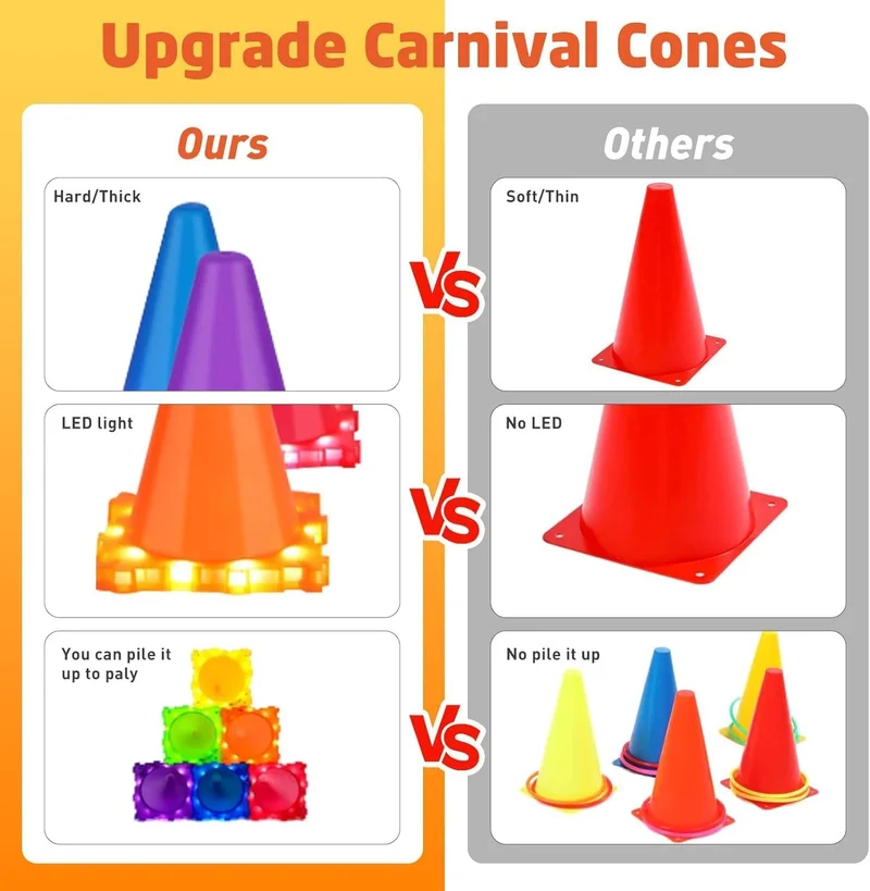 QUESERA SNAPTRON® 3-in-1 LED Ring Toss Game Set – Ultimate Carnival-Style Tossing Game for Kids & Adults – Includes 6 Cones, 12 Rings, Bean Bags & Balls – Indoor/Outdoor Fun for Parties & Camping