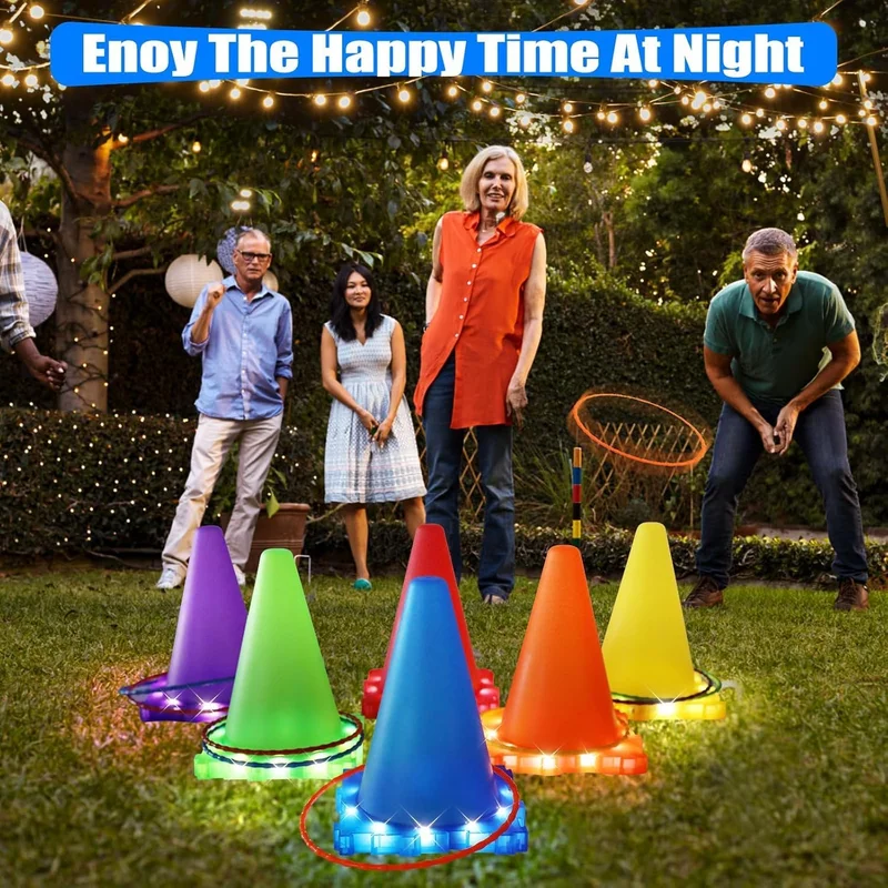 QUESERA SNAPTRON® 3-in-1 LED Ring Toss Game Set – Ultimate Carnival-Style Tossing Game for Kids & Adults – Includes 6 Cones, 12 Rings, Bean Bags & Balls – Indoor/Outdoor Fun for Parties & Camping