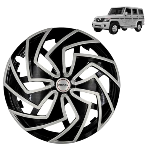 PRIGAN Wheel Cover for Bolero 15 Inch Silver Black Wheel Cap (Available in 12,13,14,15,16 Inch) (Set of 4 Pcs) (Press Fitting) Model- Spider DC-15 - Image 1