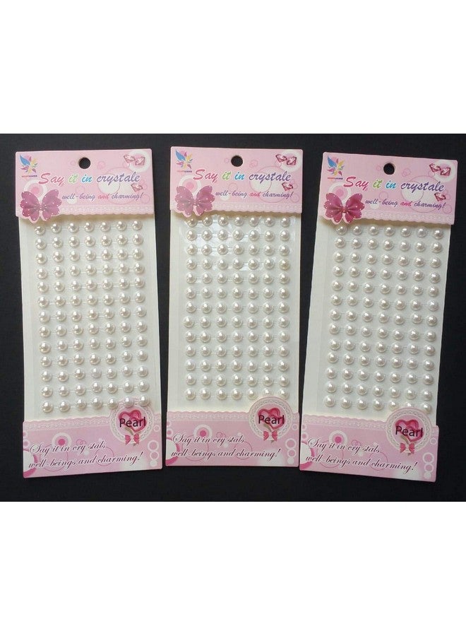 E - Buddies Crystal Stone Finish Pearl Bead Sticker Sheet (White) - Set of 3 Sheets, self Adhesive 5MM Diameter - Image 1