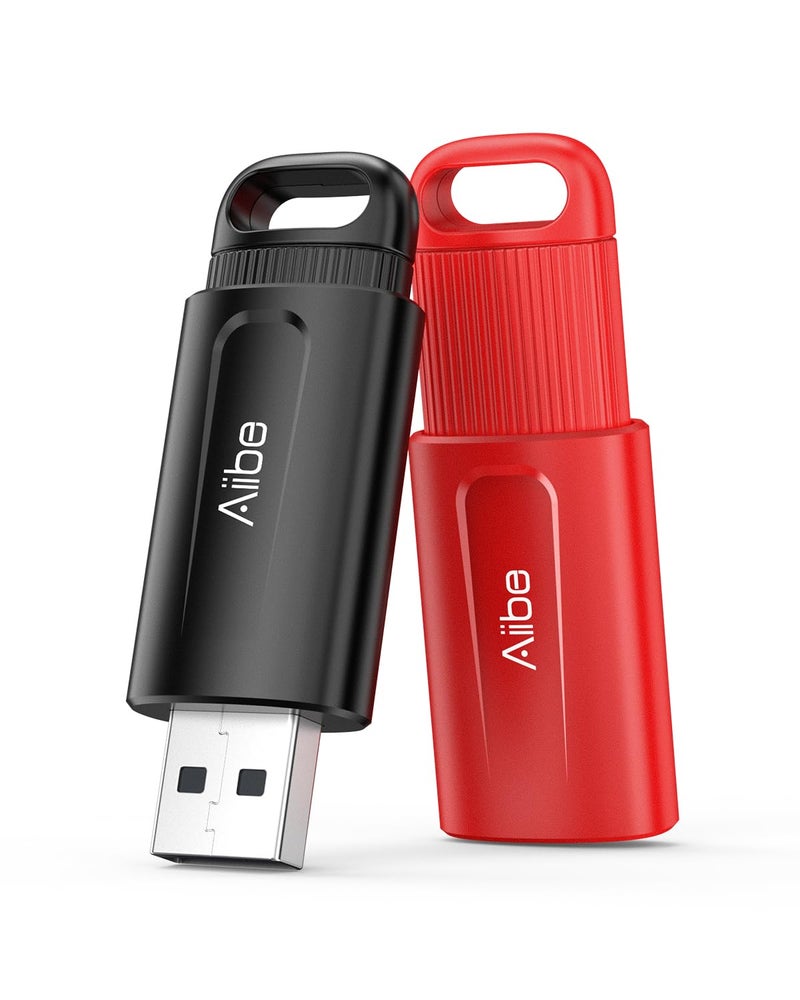 Aiibe 128GB USB Flash Drive 2 Pack - 128GB USB Stick Thumb Drive USB 2.0 Memory Stick with Keychain (Black and Red) - Image 1