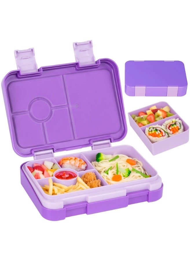 Yakiter Bento Box Lunch Box, 810ML Bento Box for Kids Children with 6 Compartments Cutlery Set, Leak Proof Lunch Box for Kids Adults, Snack Box for School Kindergarten,Nursery, Office（Purple）  - Image 1