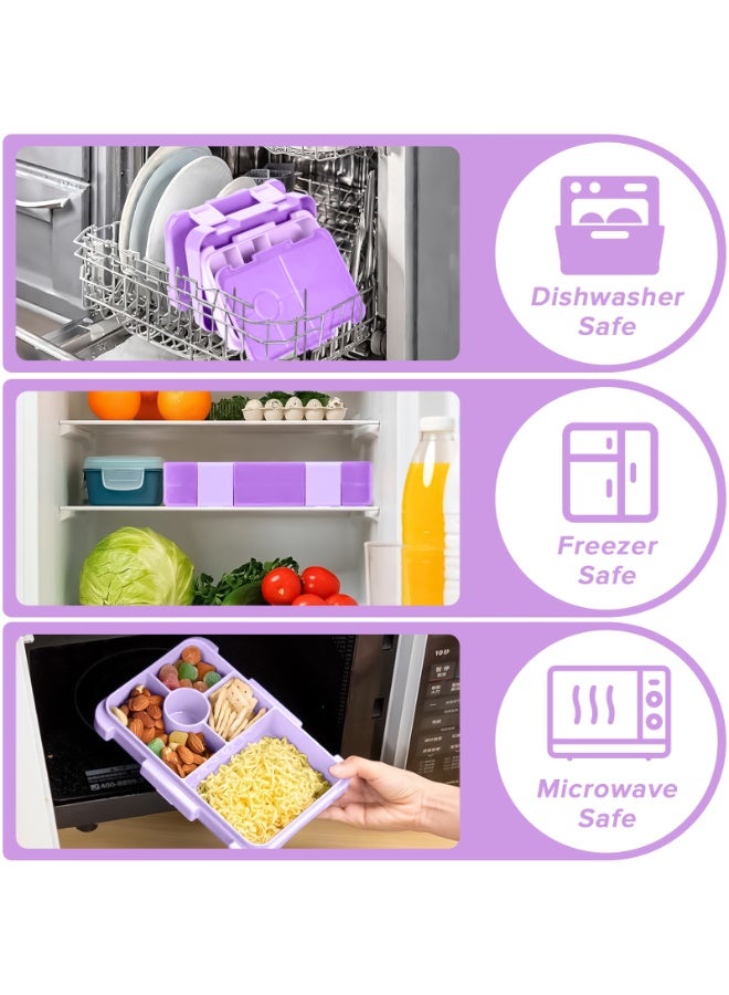 Yakiter Bento Box Lunch Box, 810ML Bento Box for Kids Children with 6 Compartments Cutlery Set, Leak Proof Lunch Box for Kids Adults, Snack Box for School Kindergarten,Nursery, Office（Purple）  - Image 4