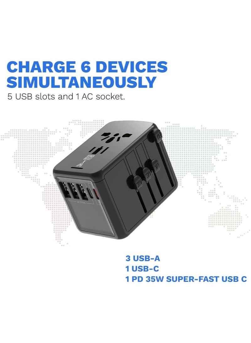 محول سفر مع شحن سريع، محول سفر عالمي الكل في واحد مع محولات طاقة، محول قابس مخرج تيار متردد لشاحن الحائط للولايات المتحدة الأمريكية والاتحاد الأوروبي والمملكة المتحدة وأستراليا - Image 4