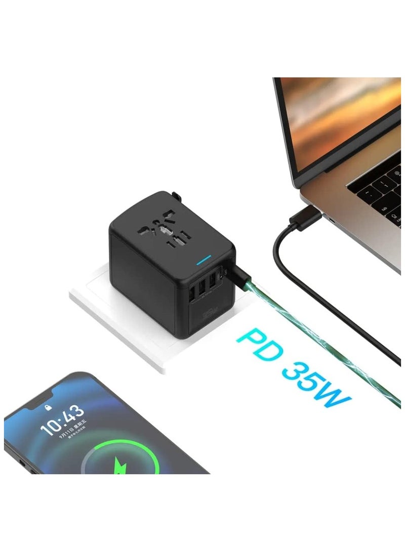 محول سفر مع شحن سريع، محول سفر عالمي الكل في واحد مع محولات طاقة، محول قابس مخرج تيار متردد لشاحن الحائط للولايات المتحدة الأمريكية والاتحاد الأوروبي والمملكة المتحدة وأستراليا - Image 2