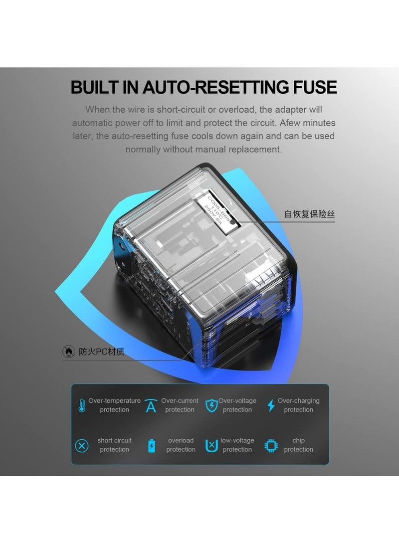 محول سفر مع شحن سريع، محول سفر عالمي الكل في واحد مع محولات طاقة، محول قابس مخرج تيار متردد لشاحن الحائط للولايات المتحدة الأمريكية والاتحاد الأوروبي والمملكة المتحدة وأستراليا - Image 5