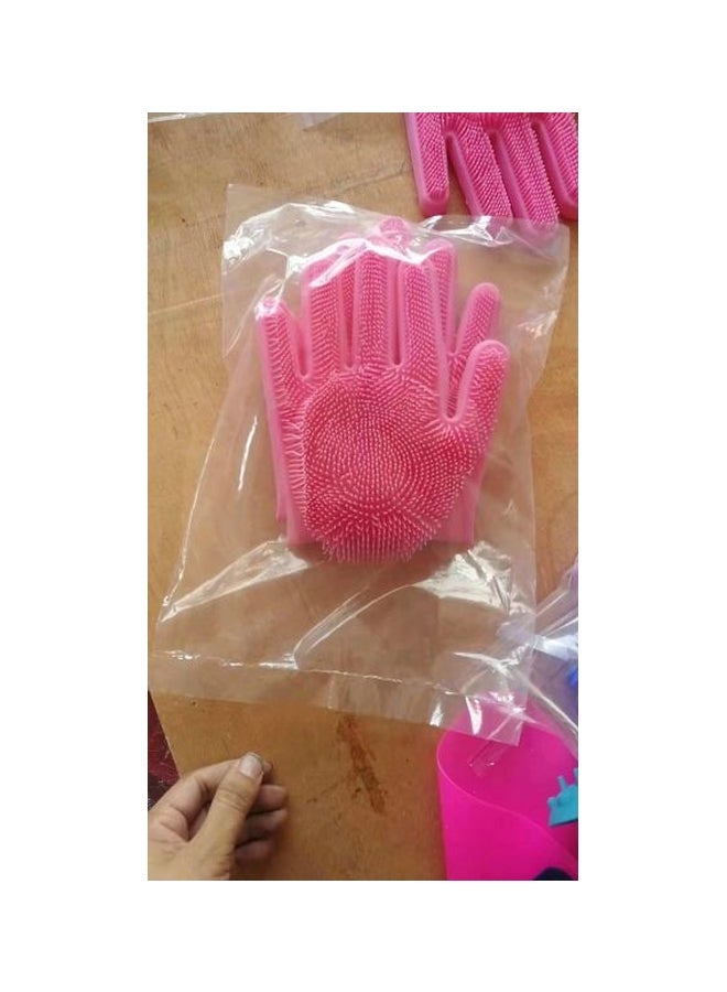 Loquat 2-Piece Reusable Silicone Cleaning Gloves Pink - Image 2