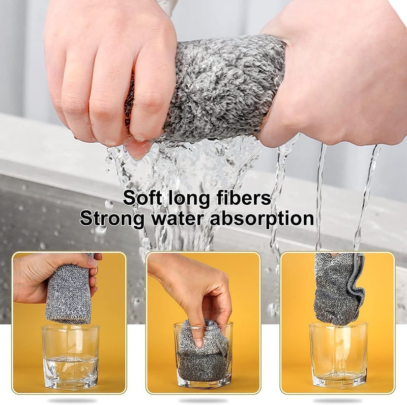X spring Xspring Microfiber Cleaning Cloths, 12 Pack Kitchen Dish Towels, Highly Absorbent and Reusable, Tea Towels with Bamboo Charcoal Fiber for Cleaning Glass, Kitchens, Automotive Supplies (Grey) - Image 3