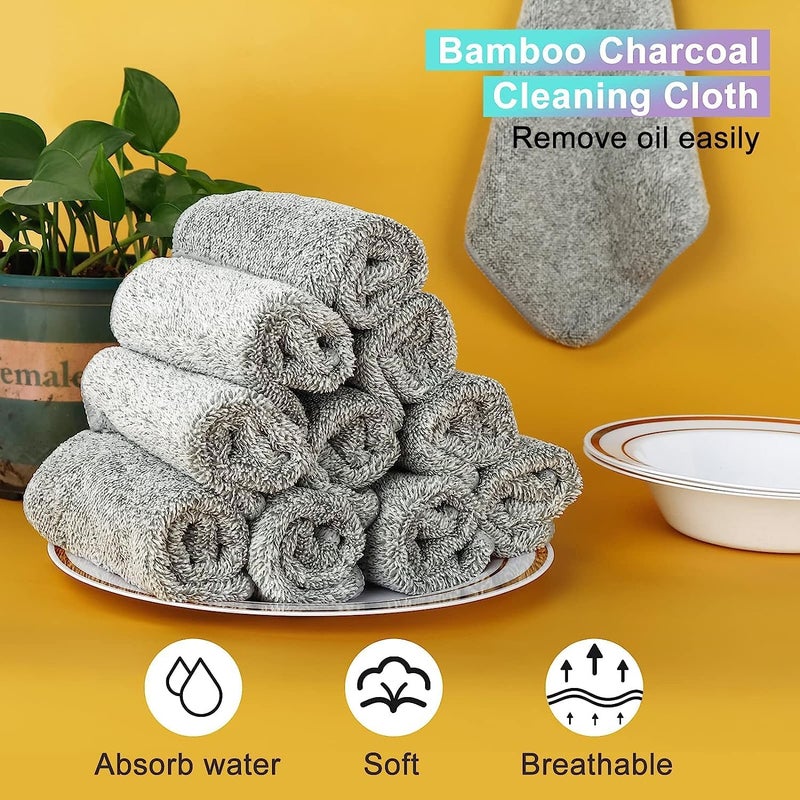 X spring Xspring Microfiber Cleaning Cloths, 12 Pack Kitchen Dish Towels, Highly Absorbent and Reusable, Tea Towels with Bamboo Charcoal Fiber for Cleaning Glass, Kitchens, Automotive Supplies (Grey) - Image 2