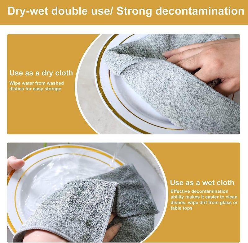 X spring Xspring Microfiber Cleaning Cloths, 12 Pack Kitchen Dish Towels, Highly Absorbent and Reusable, Tea Towels with Bamboo Charcoal Fiber for Cleaning Glass, Kitchens, Automotive Supplies (Grey) - Image 5