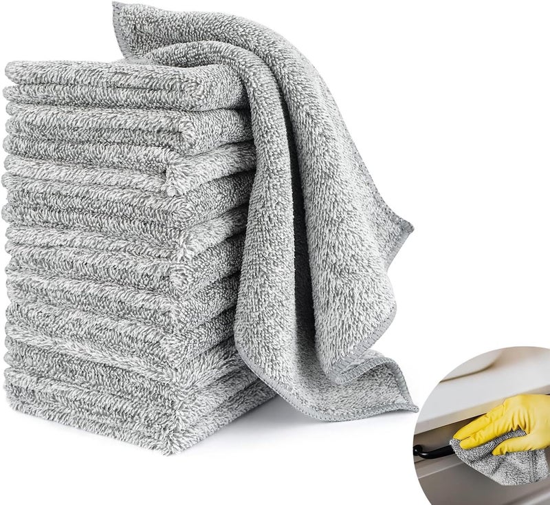 X spring Xspring Microfiber Cleaning Cloths, 12 Pack Kitchen Dish Towels, Highly Absorbent and Reusable, Tea Towels with Bamboo Charcoal Fiber for Cleaning Glass, Kitchens, Automotive Supplies (Grey) - Image 1