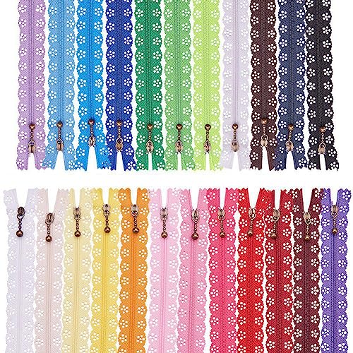 BENECREAT 46PCS Nylon Coil Zipper Lace - 16 Inch (40cm) Flower Zippers for Sewing, Bags, Crafts (23 Assorted Colors) - Image 1