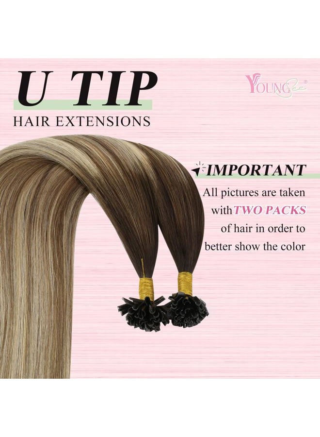YoungSee (36cm , Dark Brown to Medium Brown with Golden Blonde) - U Tip Hair Extensions Balayage Dark Brown to Medium Brown with Golden Blonde Pre Bonded Hair Extensions Utip Human Hair Extensions ... - Image 2