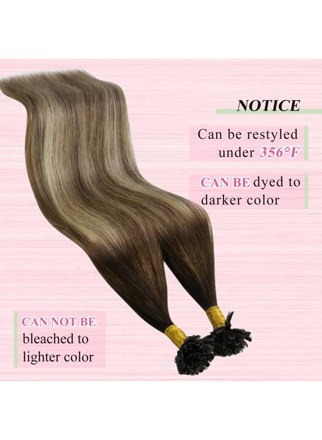 YoungSee (36cm , Dark Brown to Medium Brown with Golden Blonde) - U Tip Hair Extensions Balayage Dark Brown to Medium Brown with Golden Blonde Pre Bonded Hair Extensions Utip Human Hair Extensions ... - Image 5