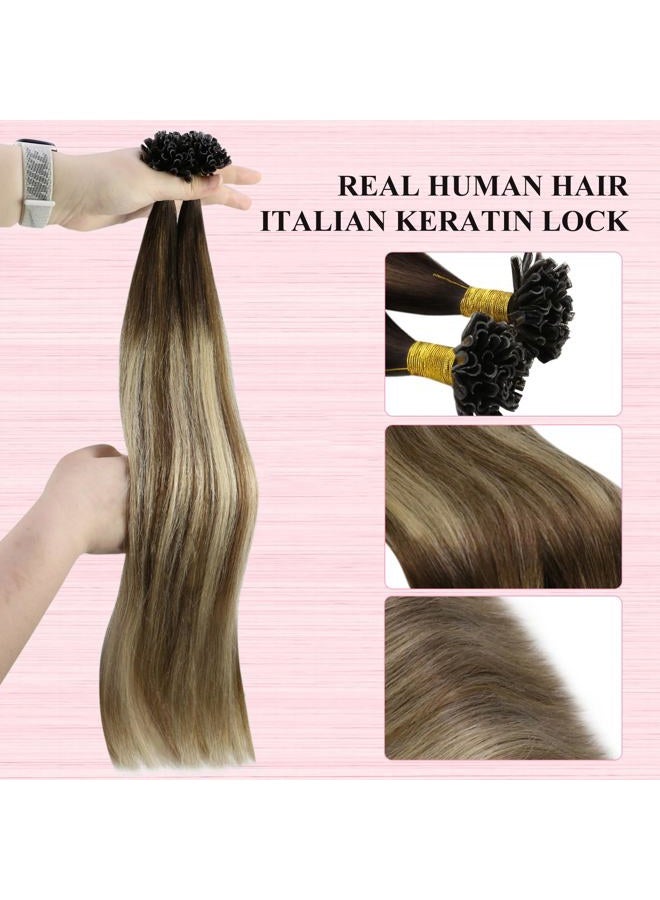 YoungSee (36cm , Dark Brown to Medium Brown with Golden Blonde) - U Tip Hair Extensions Balayage Dark Brown to Medium Brown with Golden Blonde Pre Bonded Hair Extensions Utip Human Hair Extensions ... - Image 3