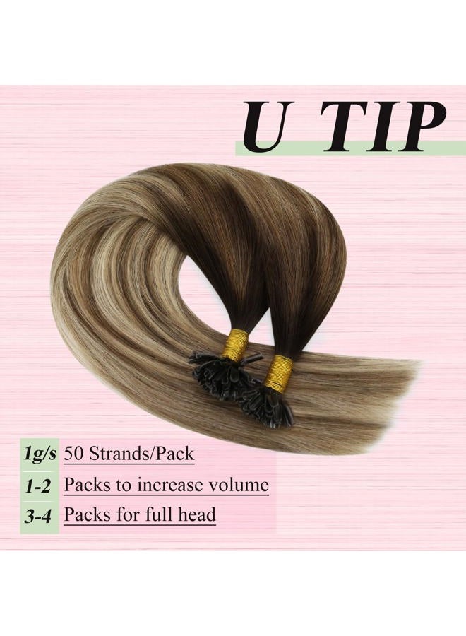 YoungSee (36cm , Dark Brown to Medium Brown with Golden Blonde) - U Tip Hair Extensions Balayage Dark Brown to Medium Brown with Golden Blonde Pre Bonded Hair Extensions Utip Human Hair Extensions ... - Image 4