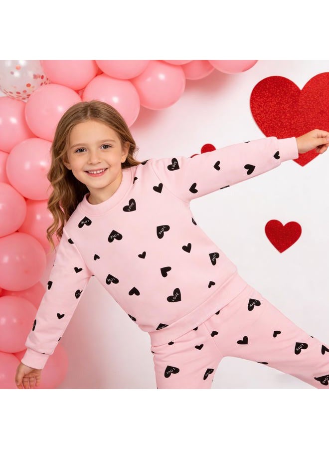 RETSUGO Girl Heart Clothes Little Girls Outfits Toddler Long Sleeve Heart Sweatshirt Pink Shirts Top and Leggings Kids Clothing Set Valentines Day Outfit Size 8/6788 - Image 3