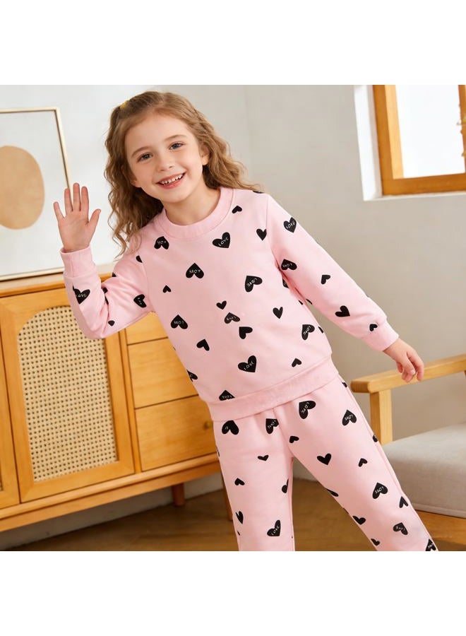 RETSUGO Girl Heart Clothes Little Girls Outfits Toddler Long Sleeve Heart Sweatshirt Pink Shirts Top and Leggings Kids Clothing Set Valentines Day Outfit Size 8/6788 - Image 4