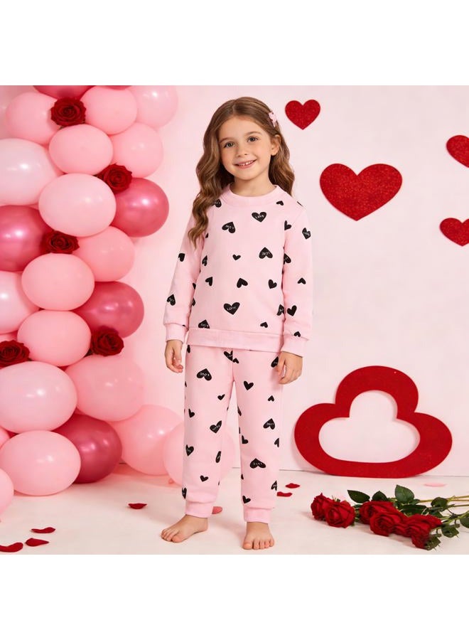 RETSUGO Girl Heart Clothes Little Girls Outfits Toddler Long Sleeve Heart Sweatshirt Pink Shirts Top and Leggings Kids Clothing Set Valentines Day Outfit Size 8/6788 - Image 2