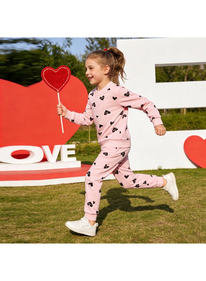 RETSUGO Girl Heart Clothes Little Girls Outfits Toddler Long Sleeve Heart Sweatshirt Pink Shirts Top and Leggings Kids Clothing Set Valentines Day Outfit Size 8/6788 - Image 5