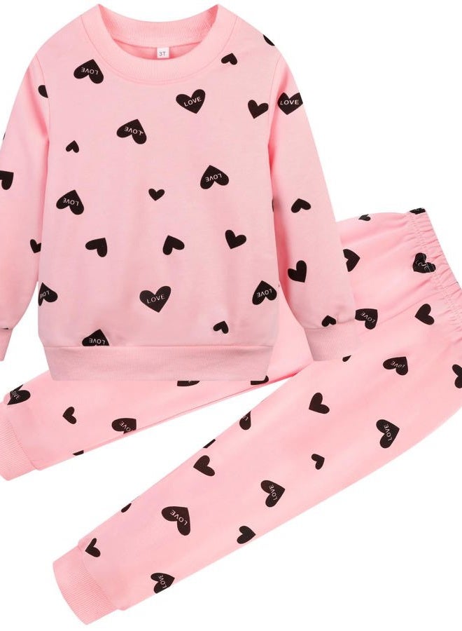 RETSUGO Girl Heart Clothes Little Girls Outfits Toddler Long Sleeve Heart Sweatshirt Pink Shirts Top and Leggings Kids Clothing Set Valentines Day Outfit Size 8/6788 - Image 1