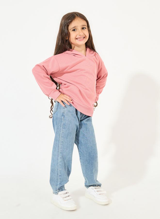 ستايلي سويت شيرت سادة بياقة هودي وأكتاف منخفضة - Image 2