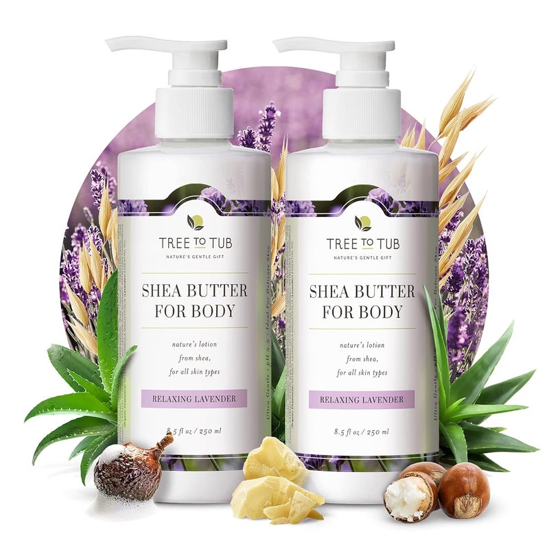 Tree to Tub Lavender Shea Butter Body Lotion for Dry Skin - Moisturizing Sensitive Skin Lotion for Women & Men, Vegan Body Moisturizer w/Organic Aloe Vera, Cocoa Butter, All Natural Colloidal Oatmeal