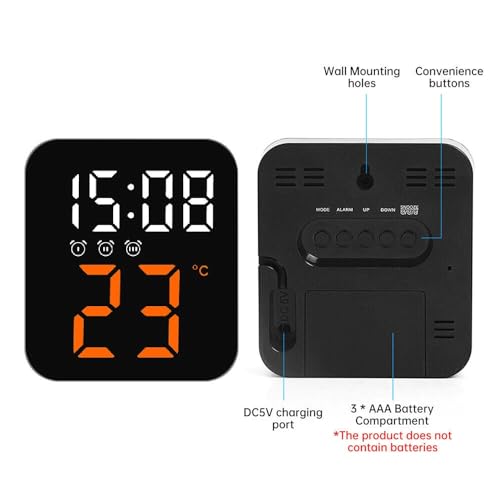 Niyam Plastic Electronic Digital Led Alarm Clock With Temperature Time Display For Home, Bedroom, Office (Black, Orange Digit, 11X10X4 Cm) - Image 5