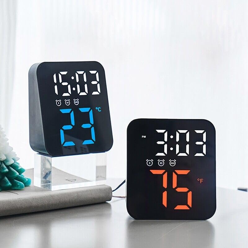Niyam Plastic Electronic Digital Led Alarm Clock With Temperature Time Display For Home, Bedroom, Office (Black, Orange Digit, 11X10X4 Cm) - Image 3