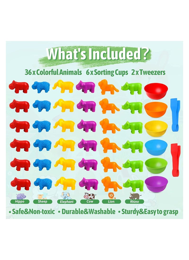 Counting Animals Matching Games Color Sorting Stacking Toys with Bowls Preschool Learning Activities Educational Sensory Montessori STEM Toy Daycare Sets Gift for Toddlers Kids Boys Girls Aged 3+