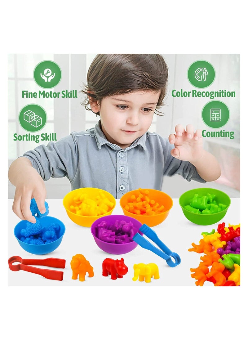 Counting Animals Matching Games Color Sorting Stacking Toys with Bowls Preschool Learning Activities Educational Sensory Montessori STEM Toy Daycare Sets Gift for Toddlers Kids Boys Girls Aged 3+