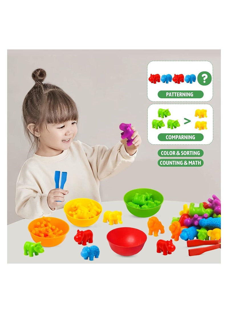 Counting Animals Matching Games Color Sorting Stacking Toys with Bowls Preschool Learning Activities Educational Sensory Montessori STEM Toy Daycare Sets Gift for Toddlers Kids Boys Girls Aged 3+