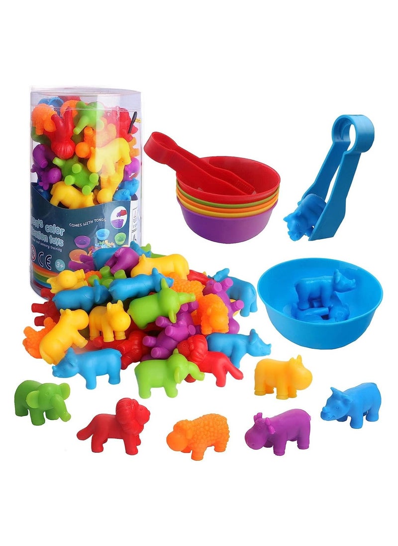 Counting Animals Matching Games Color Sorting Stacking Toys with Bowls Preschool Learning Activities Educational Sensory Montessori STEM Toy Daycare Sets Gift for Toddlers Kids Boys Girls Aged 3+