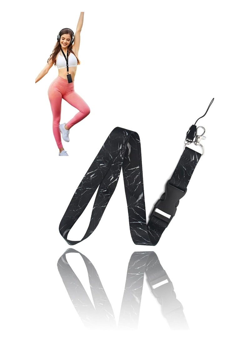 NANAO Black Marble Lanyard Strap - Soft Fabric Neck ID Holder with Quick Release Buckle for Keys, Phones, Bags - Detachable Accessory Strap - Image 1