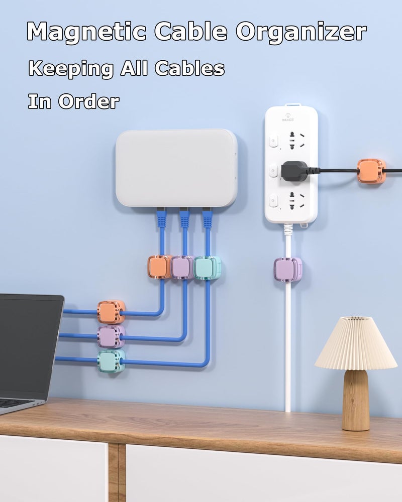 COOCAT Magnetic Cable Clips, Adjustable Cord Holder Management, Adhesive Wire Keeper Organizer for Home Office Desk Phone PC Car Wall Desktop Nightstand Appliance (8-Pack Crystal Multicolor) - Image 5