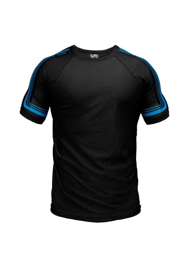 Sanabul  Sanabul Core Short Sleeve Rash Guard – Quick Dry Compression Shirt for Men Black/BLUE, MEDIUM  - Image 1