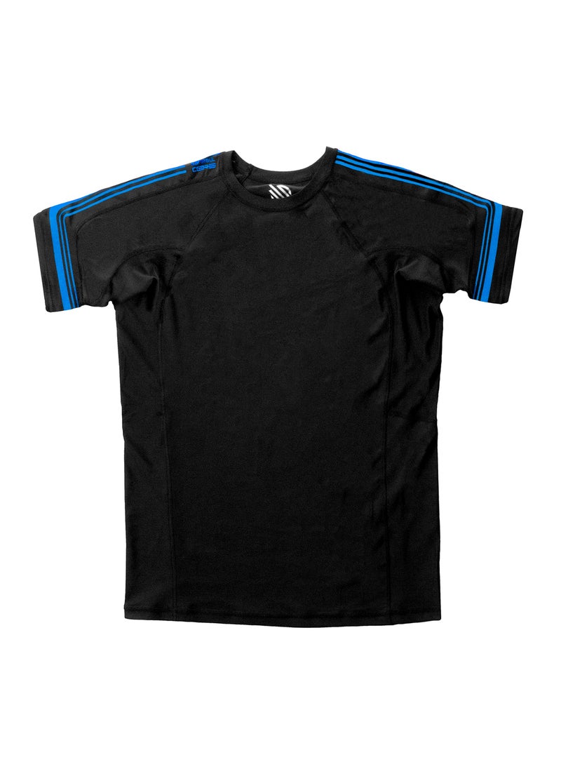 Sanabul  Sanabul Core Short Sleeve Rash Guard – Quick Dry Compression Shirt for Men Black/BLUE, MEDIUM  - Image 3