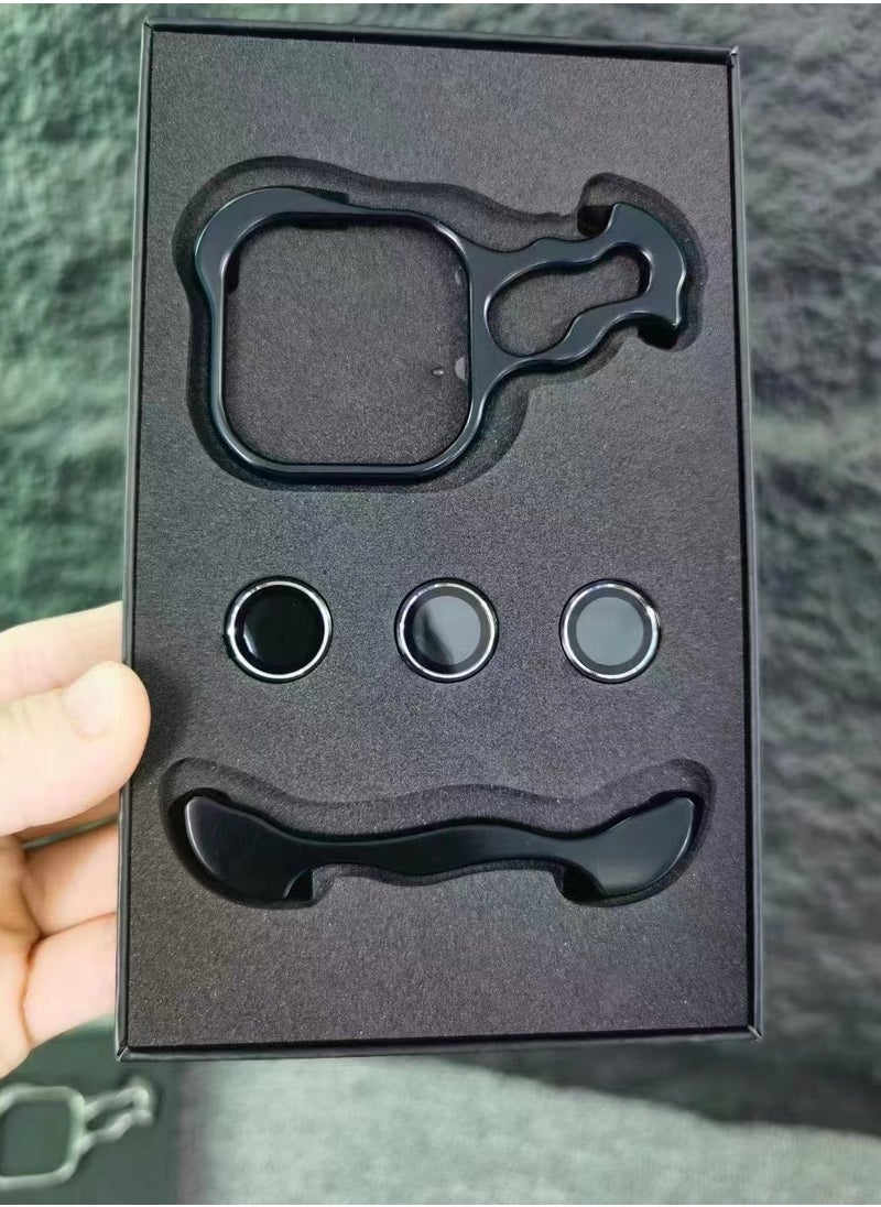 Color Fans - Suitable for iPhone 15 Pro Max Alien Borderless Metal Corner Pad Phone Case with Lens Film Black - Image 1