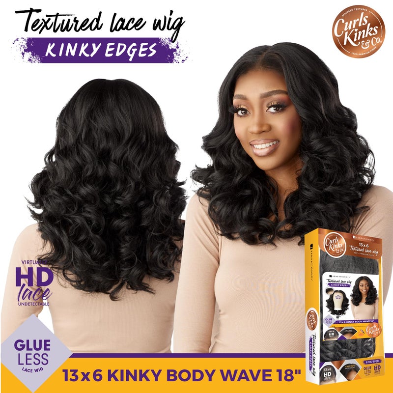 Sensationnel Curls Kinksandco Kinkyedges Wig - Kinky Body Wave 18 Inch 13X6 Lace Frontal Natural Kinkytexture Edged Hairline for Natural 3C to 4C Hair Textures (1B OFFBLACK) - Image 4