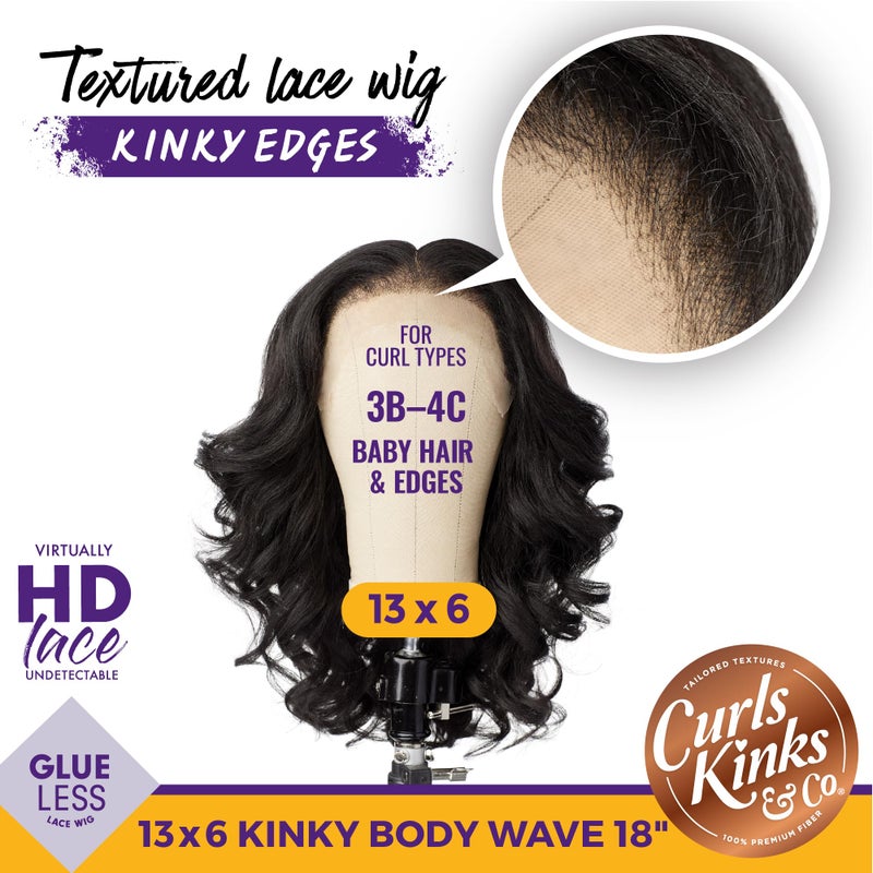 Sensationnel Curls Kinksandco Kinkyedges Wig - Kinky Body Wave 18 Inch 13X6 Lace Frontal Natural Kinkytexture Edged Hairline for Natural 3C to 4C Hair Textures (1B OFFBLACK) - Image 2