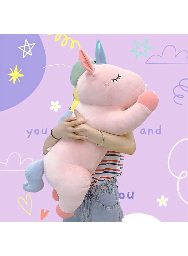 ARELUX 24" Cute Pink Giant Stuffed Unicorn Plush:Soft Animal Hugging Pillow Stuffed Animal Big Body Squishy Plushie Large Gifts For Kids Kawaii Toy For Girls Room Decor  - Image 1