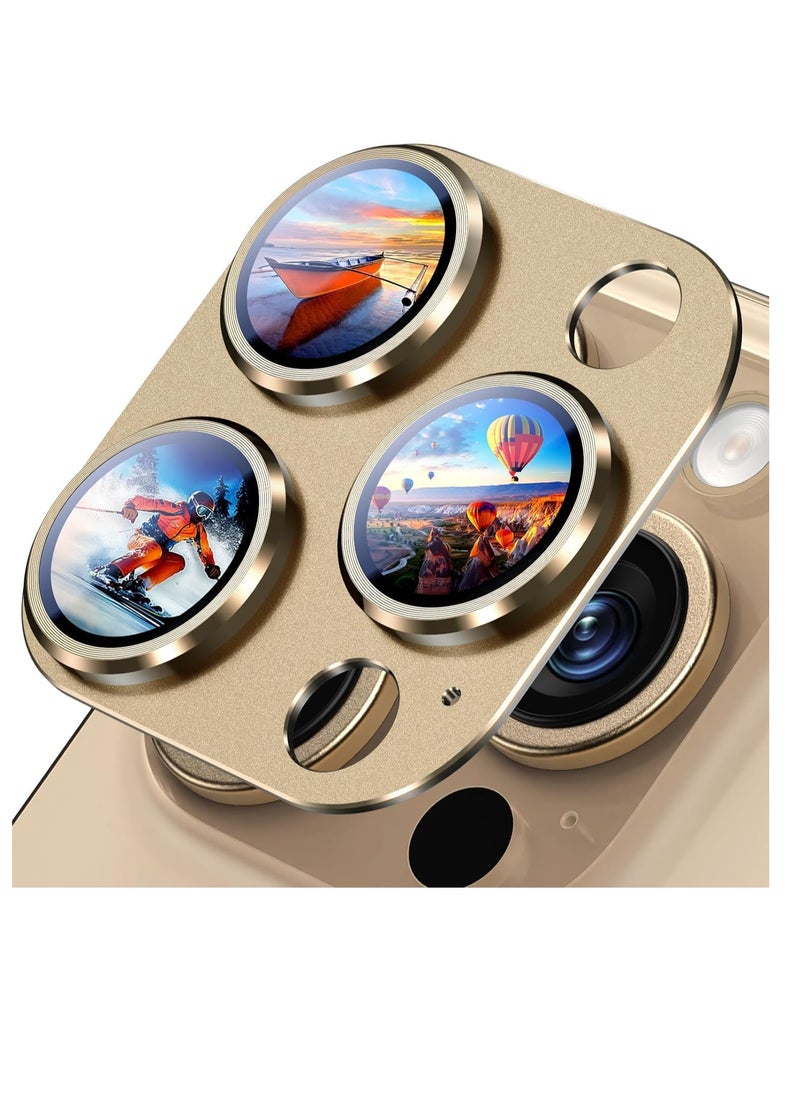 Aookay Compatible with iPhone 16 Pro / iPhone 16 Pro Max Camera Lens Protector, [Not Easy to Break][Strong Adsorption][Case-Friendly] Metal Tempered Glass Rear Camera Screen Cover  (Titanium Gold）  - Image 1