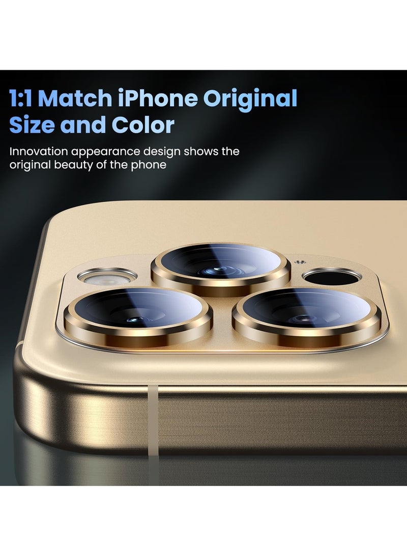 Aookay Compatible with iPhone 16 Pro / iPhone 16 Pro Max Camera Lens Protector, [Not Easy to Break][Strong Adsorption][Case-Friendly] Metal Tempered Glass Rear Camera Screen Cover  (Titanium Gold） - Image 5