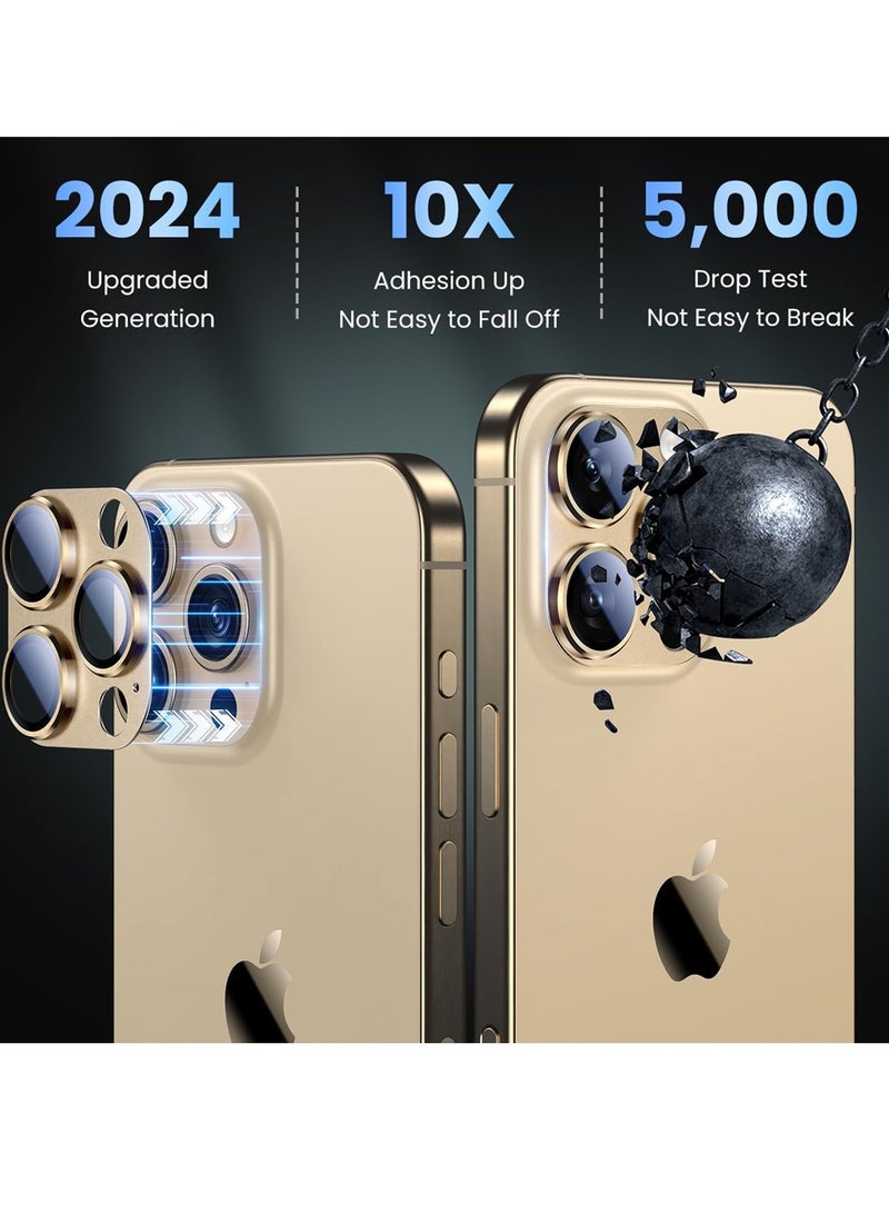 Aookay Compatible with iPhone 16 Pro / iPhone 16 Pro Max Camera Lens Protector, [Not Easy to Break][Strong Adsorption][Case-Friendly] Metal Tempered Glass Rear Camera Screen Cover  (Titanium Gold） - Image 2