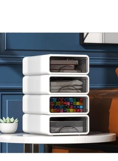 Golden Beautiful Useful Youthful Desk Organizer,4 Pack Tabletop Organizer Drawers, Clear Stackable Storage Box, Desktop Drawer for Office, Home, Bathroom, Stationery Makeup Skincare Organiser  - Image 1