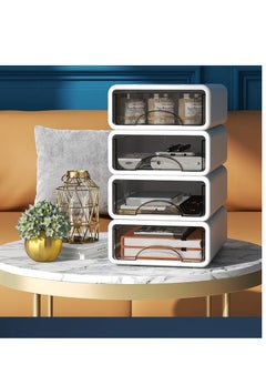 Golden Beautiful Useful Youthful Desk Organizer,4 Pack Tabletop Organizer Drawers, Clear Stackable Storage Box, Desktop Drawer for Office, Home, Bathroom, Stationery Makeup Skincare Organiser  - Image 3